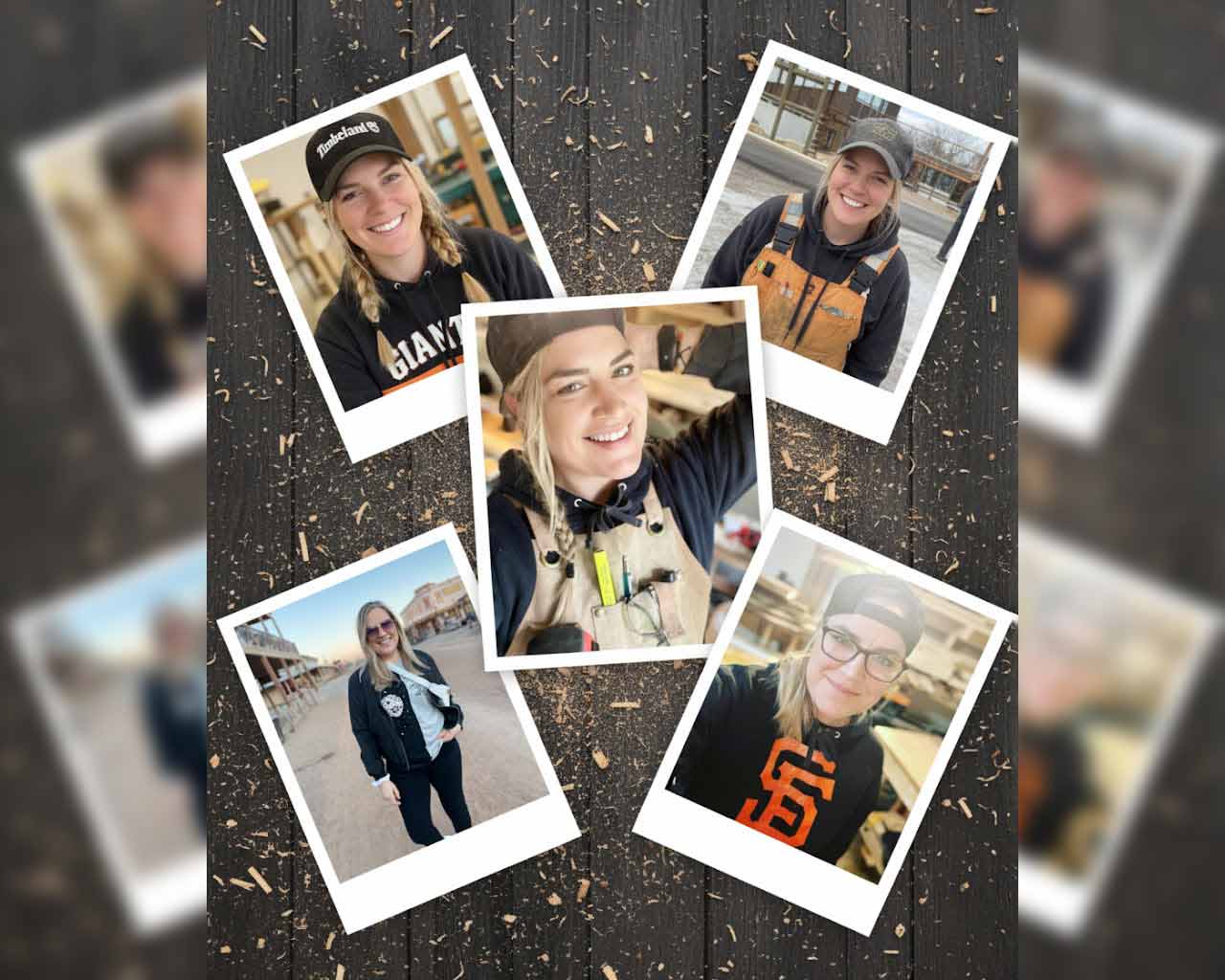 Christina Nomadak, female carpenter working on construction project in Palmer Alaska wearing safety gear and holding power tools.