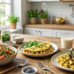 A yellow banana featuring glowing digital circuit patterns and a metallic chip resting on a sterile laboratory table, symbolizing the fusion of food science and plant-based nutrition.