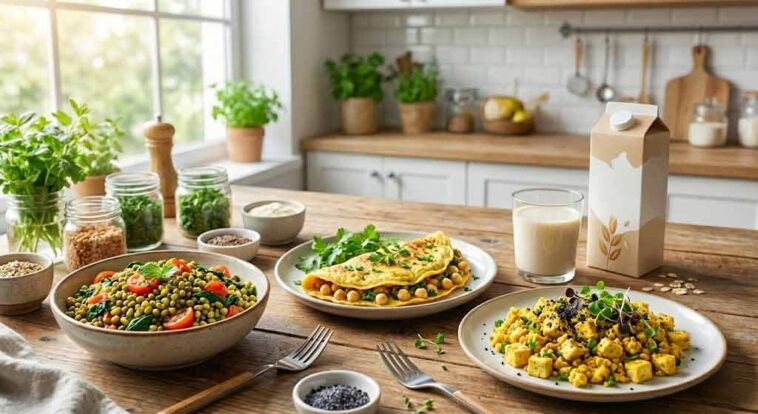 A yellow banana featuring glowing digital circuit patterns and a metallic chip resting on a sterile laboratory table, symbolizing the fusion of food science and plant-based nutrition.