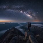 Traveler stargazing under the Milky Way galaxy at a dark sky park, showcasing noctourism nighttime travel adventure in the United States