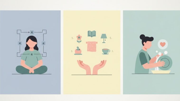 Serene and calm natural landscape with soft, warm tones, representing peace and mindfulness for stress relief.