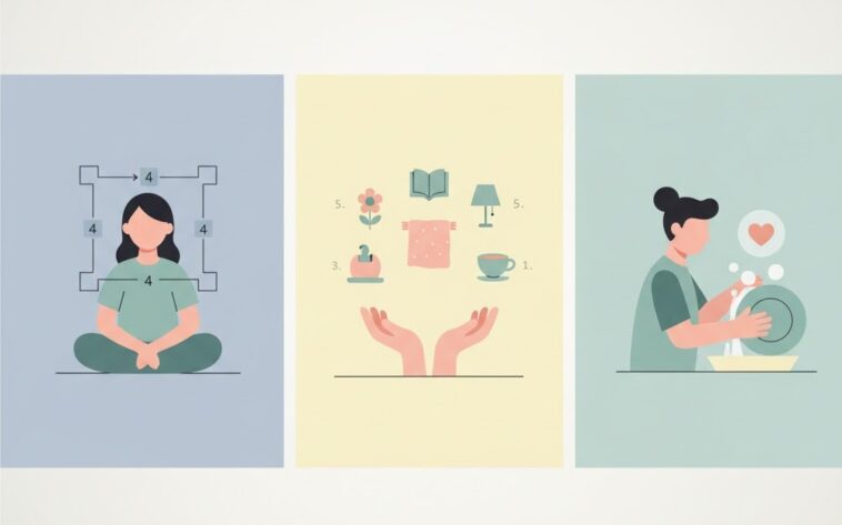 Serene and calm natural landscape with soft, warm tones, representing peace and mindfulness for stress relief.