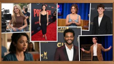 Collage of TikTok stars Addison Rae, Charli D'Amelio, Baby Ariel, Noah Beck, Liza Koshy, King Bach, and Chase Hudson transforming into Hollywood actors on movie sets and red carpets.